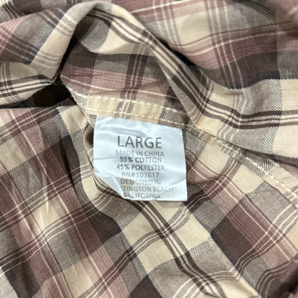 Coastal Brand Mens Plaid Snap Button Short‎ Sleeve Western Shirt Large Brown Tan - Picture 7 of 11